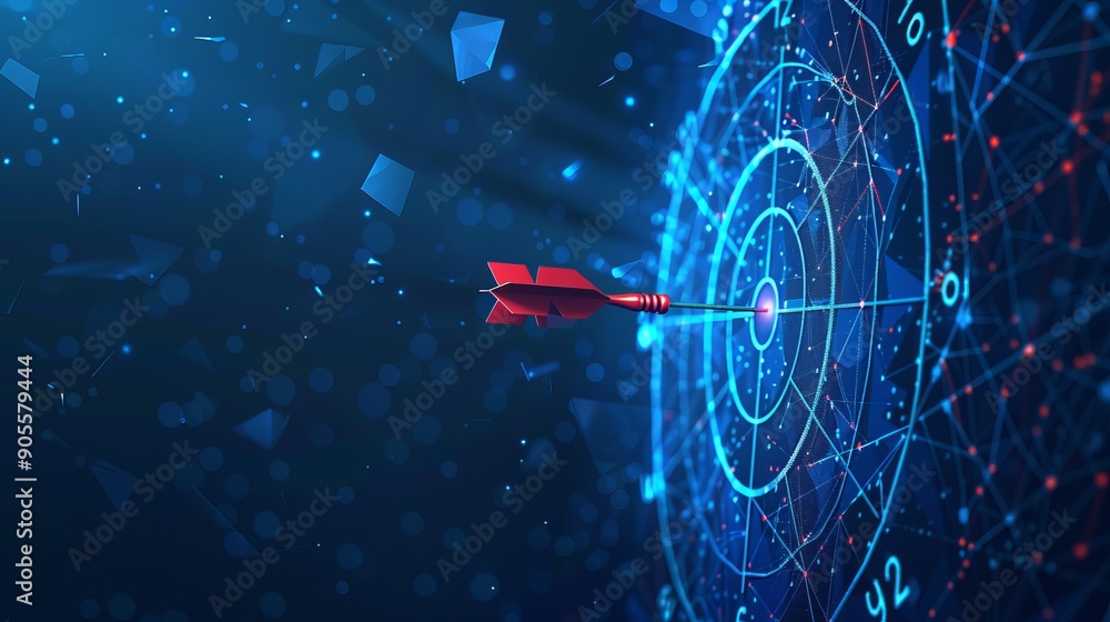 ภาพประกอบสต็อก Darts board with an arrow in the center Target in low ...