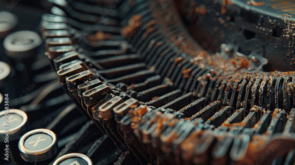 Fototapeta premium Close-up of a typewriter with abstract, intricate key details and aged textures