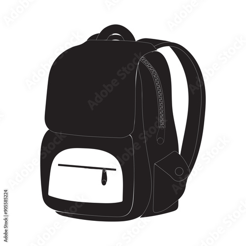 A black backpack silhouette with a front pocket and side pockets. Ideal for use in promotional materials, advertisements, and product illustrations.