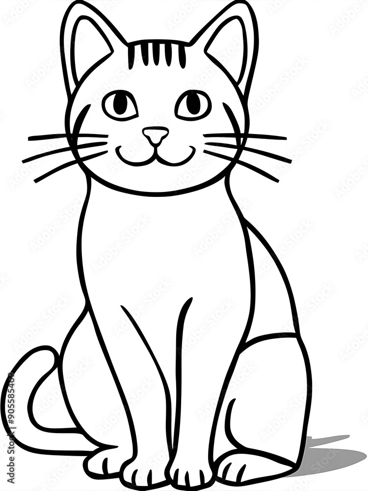 Obraz premium Cute cat line art illustration, coloring page