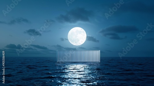 A large moon is reflected in the water