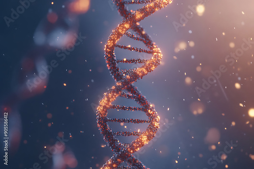 An illustration depicting DNA, showcasing its double-helix structure and highlighting the fundamental building blocks of genetics. The scene emphasizes the importance of DNA in biological research, ge