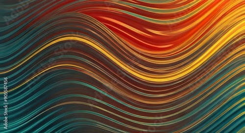 Wallpaper Mural An abstract background with vibrant, swirling patterns in bold colors like red, yellow, and teal. The flowing design creates a dynamic sense of movement and depth, simulating waves in an ocean. Torontodigital.ca