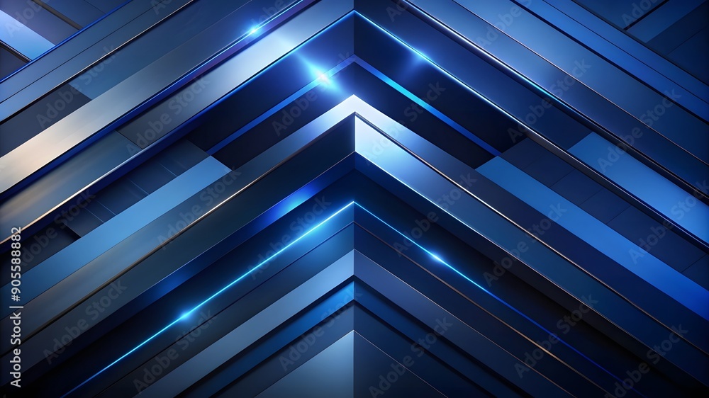 Obraz premium Abstract background with black and blue lines and geometric shapes, dark blue gradient, modern minimalist style, sharp edges, light reflection on the surface.