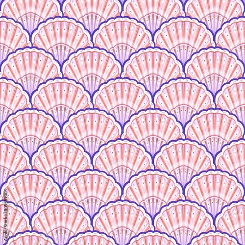 Abstract shells seamless pattern. Hand drawn background in pastel colors. Summer pattern for wrapping paper, wallpaper, notebook cover.