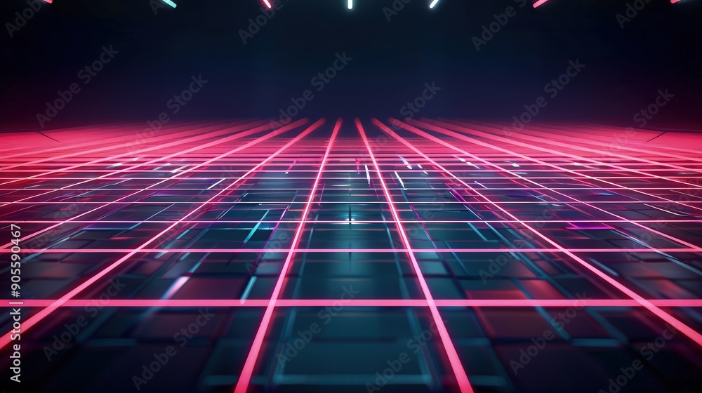 A futuristic grid pattern with glowing neon lines on a dark background, with a broad, unlit central area designed for copy space. A futuristic grid pattern with glowing neon lines on a dark background, with a broad, unlit central area designed for copy space.