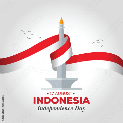 Anniversary 78th of Republic of Indonesia Independence day background with red white ribbon design