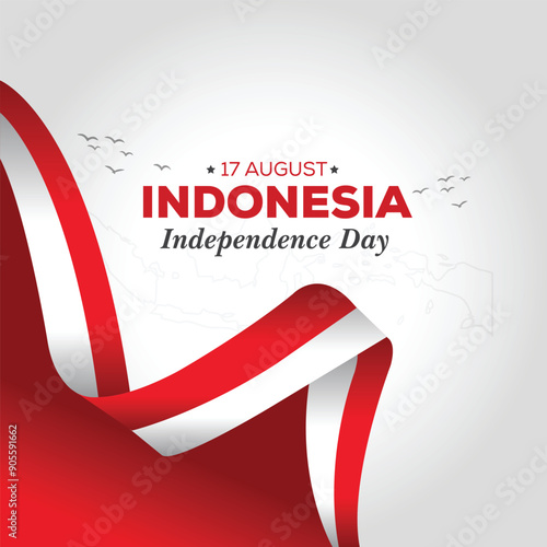 Anniversary 78th of Republic of Indonesia Independence day background with red white ribbon design