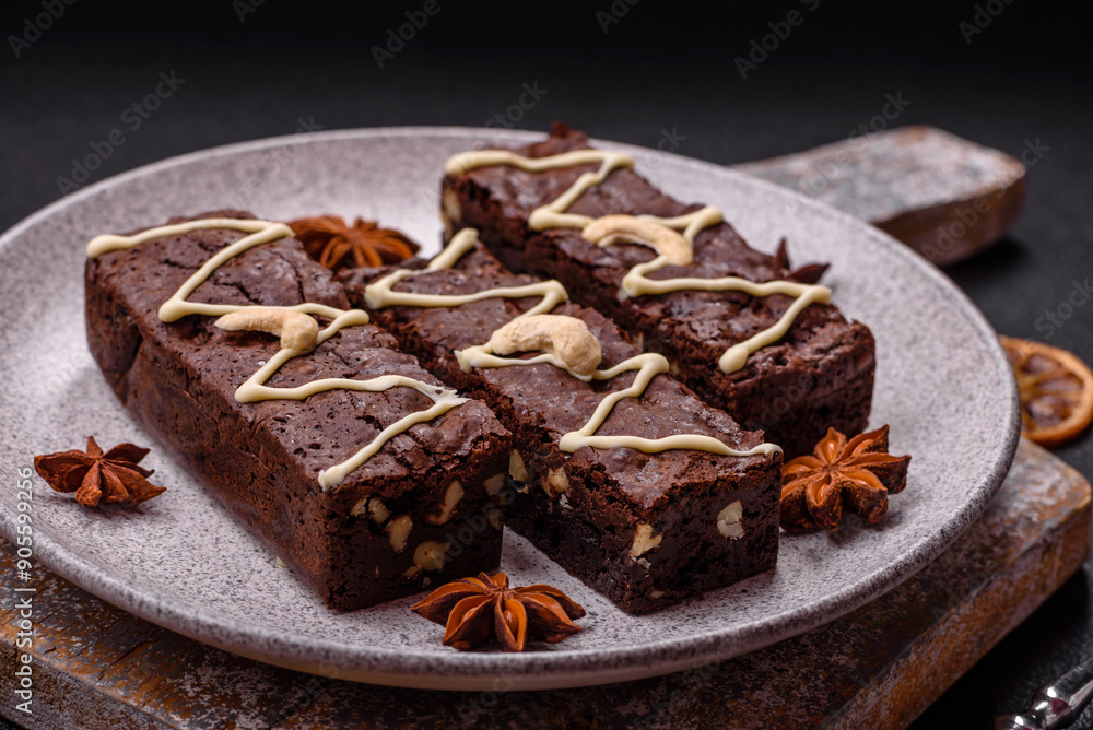 Delicious sweet brownies with chocolate and nuts Delicious sweet brownies with chocolate and nuts