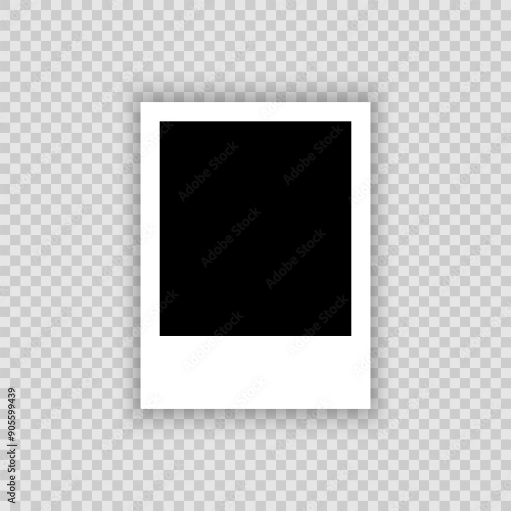 Photo of a retro blank with a shadow isolated on a transparent background. Realistic photography frame mockup design. Vector illustration. Photo of a retro blank with a shadow isolated on a transparent background. Realistic photography frame mockup design. Vector illustration.