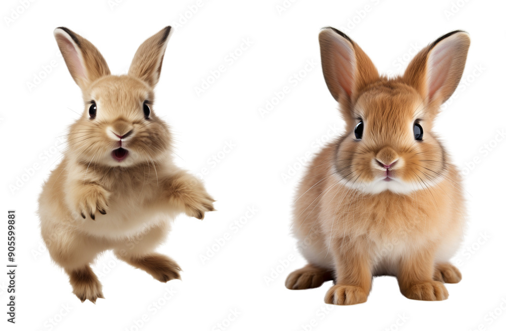 Fototapeta premium Adorable furry rabbits. Isolated on a transparent background.