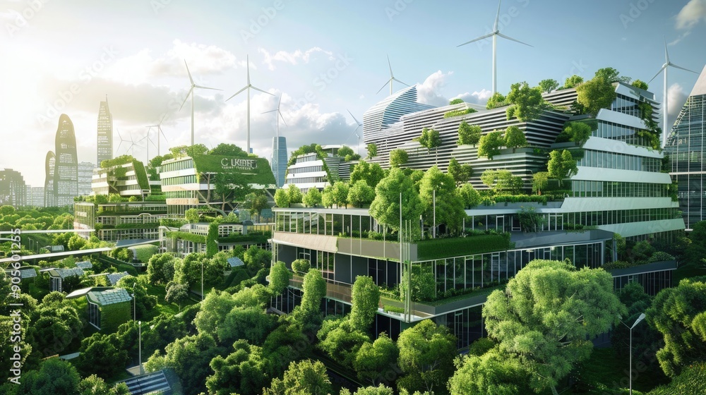 Green technology at corporate HQ: wind turbines, solar roof tiles ... - Luxury High-Rise Green Buildings Technology