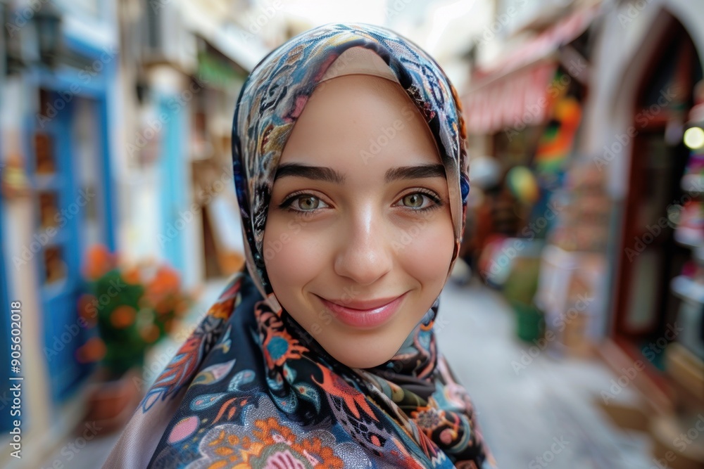 Smiling Woman in Colorful Headscarf Smiling Woman in Colorful Headscarf
