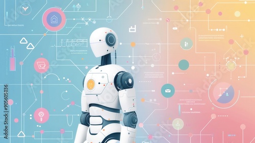 Design a business infographic on the impact of financial decisions on company culture side view to illustrate connections robotic tone colored pastel