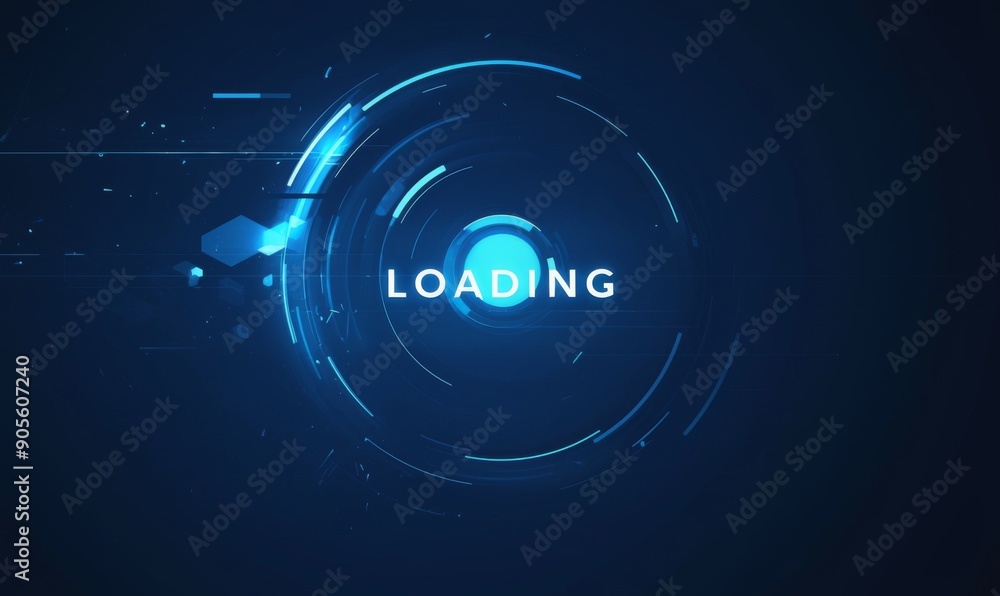 Abstract Dark Background with 'Loading' Text and Illuminated Blue circle Progress Bar Abstract Dark Background with 'Loading' Text and Illuminated Blue circle Progress Bar