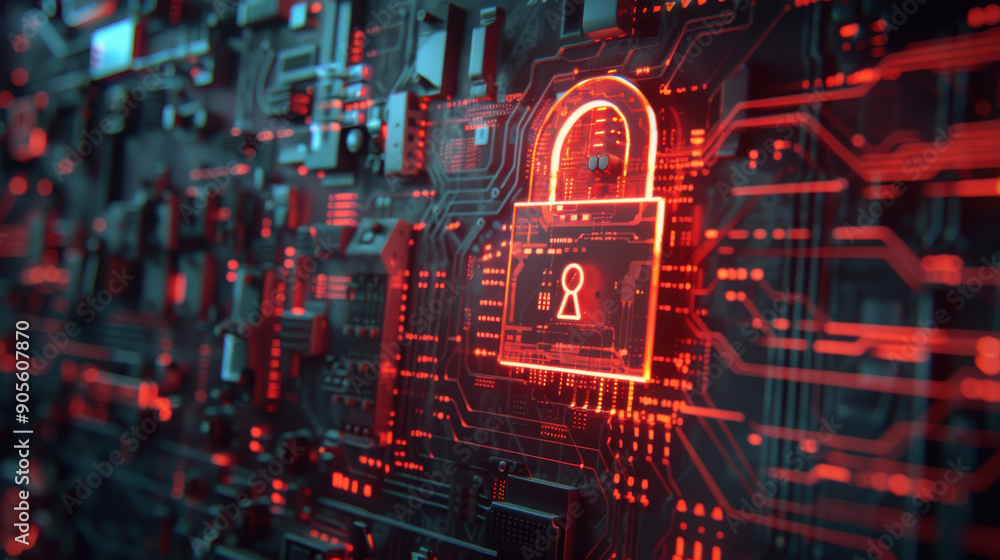Digital breach visual featuring a red warning padlock and signs of a system hack. Digital breach visual featuring a red warning padlock and signs of a system hack.