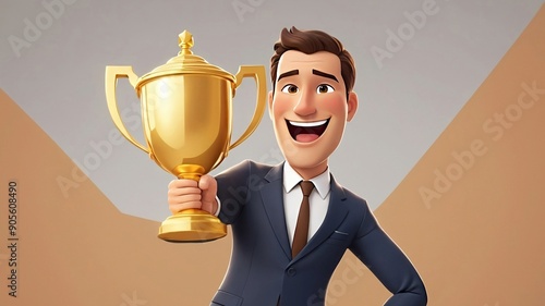 A successful person holding a trophy