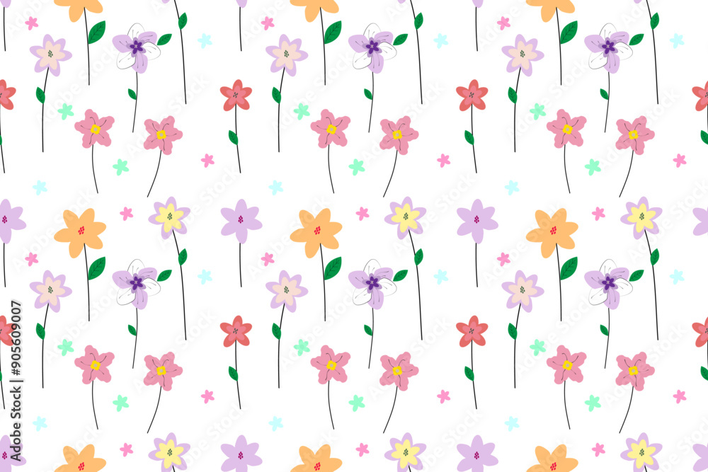 Botanical Background. Seamless pattern with flowers on white background. Flat design for cover, fabric, packaging. Vector graphics Botanical Background. Seamless pattern with flowers on white background. Flat design for cover, fabric, packaging. Vector graphics
