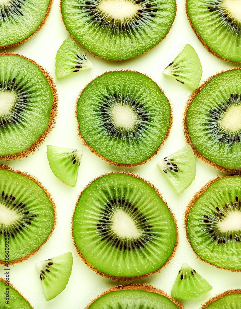 Fototapeta premium Fresh sweet kiwi slices pattern backgrond, close up