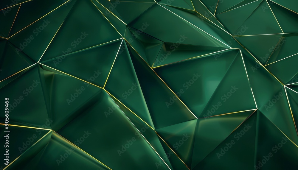 Elegant royal green color Abstract geometrical Background un even surface with Opulent low poly Triangle Pattern and Golden Illumination Lines Abstract. Elegant royal green color Abstract geometrical Background un even surface with Opulent low poly Triangle Pattern and Golden Illumination Lines Abstract.