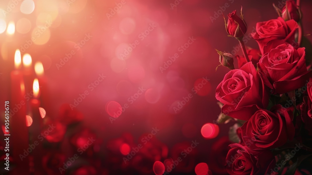 Romantic Theme with Red Roses and Candlelight for Valentine's Day Design, Poster, Card Romantic Theme with Red Roses and Candlelight for Valentine's Day Design, Poster, Card