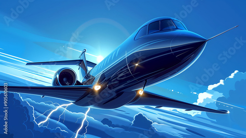 Luxury Jet Soaring Through Storm Illustration photo