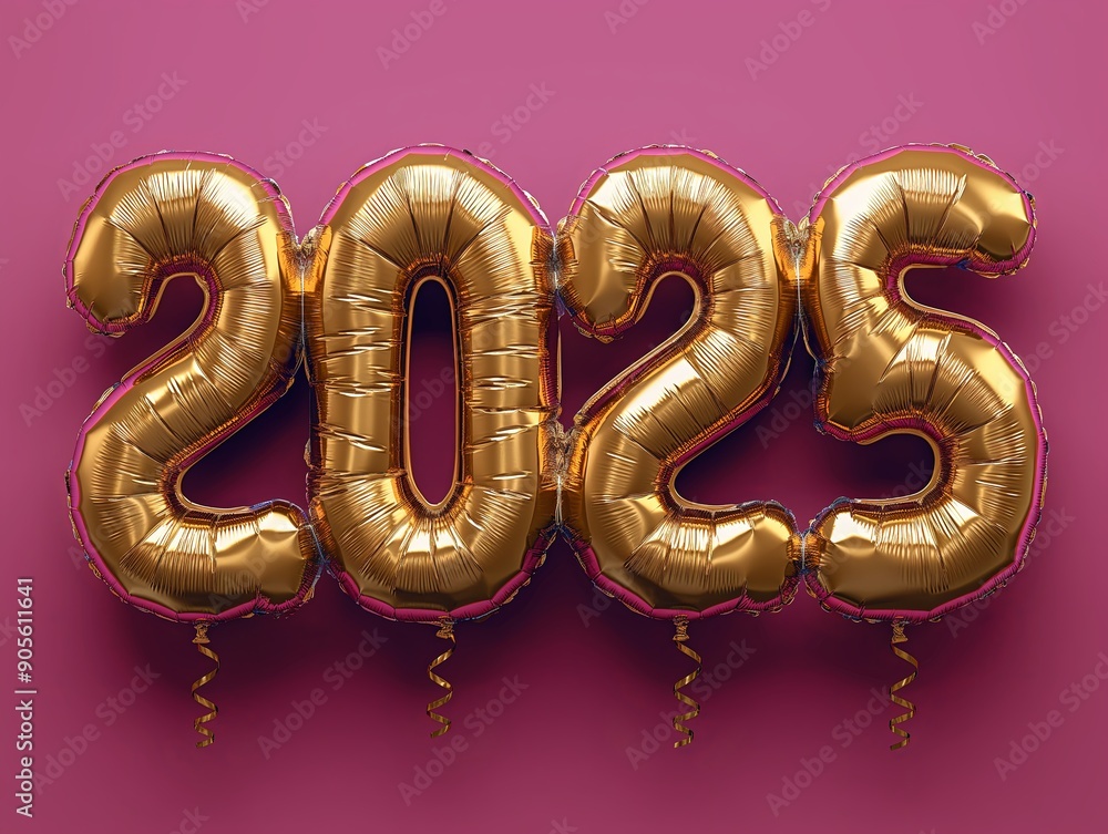 2025 Golden Balloon Numbers on Pink Background - Ideal for New Year Celebrations and Marketing 2025 Golden Balloon Numbers on Pink Background - Ideal for New Year Celebrations and Marketing
