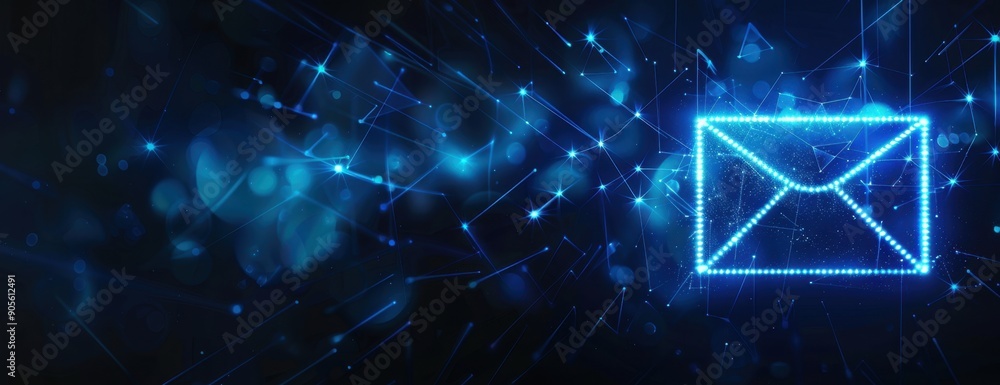 A banner with an envelope icon in blue on the right, representing email marketing and online business promotion Generative AI A banner with an envelope icon in blue on the right, representing email marketing and online business promotion Generative AI