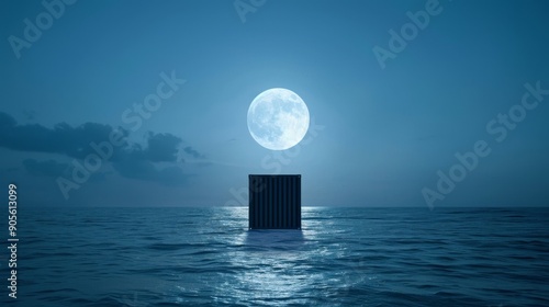 A large moon is reflected in the water