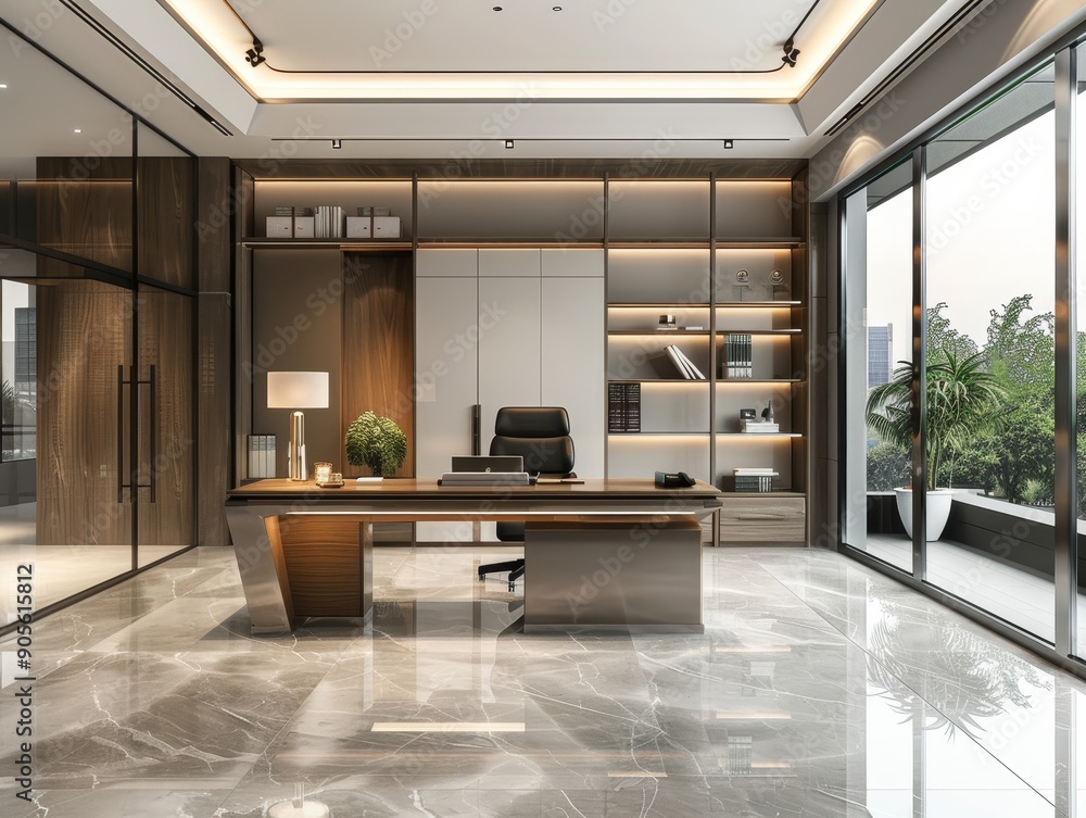Fototapeta premium Sleek Minimalistic Office Design with Clean Lines and Simplicity