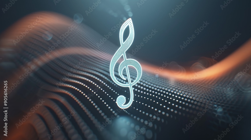 A musical note is shown in a wave of light A musical note is shown in a wave of light