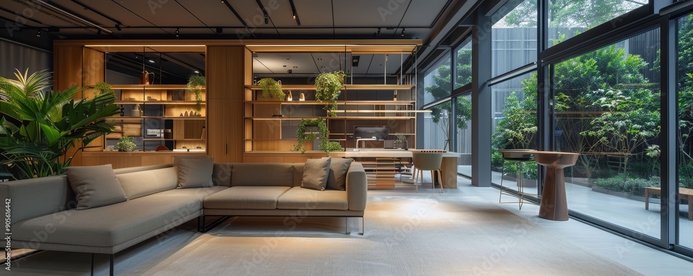 Fototapeta premium Serene Elegance: Minimalist Office Design with Simple Furnishings and Open Spaces
