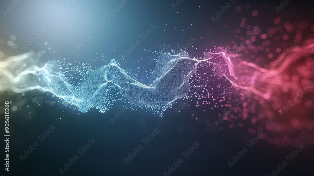 A colorful wave of light with blue, pink and purple dots A colorful wave of light with blue, pink and purple dots