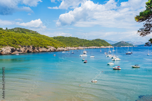 Fototapeta Naklejka Na Ścianę i Meble -  Crystal clear waters of Adriatic Sea around Elaphiti Island Lopud near Dubrovnik. Summer in Croatia