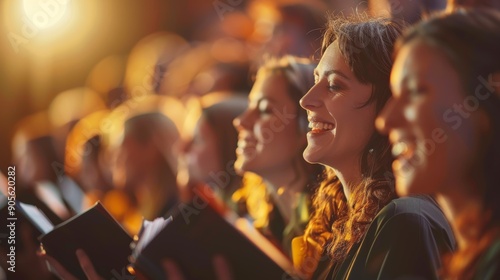Congregation singing hymns during a church service, exemplifying the role of music in Christian worship