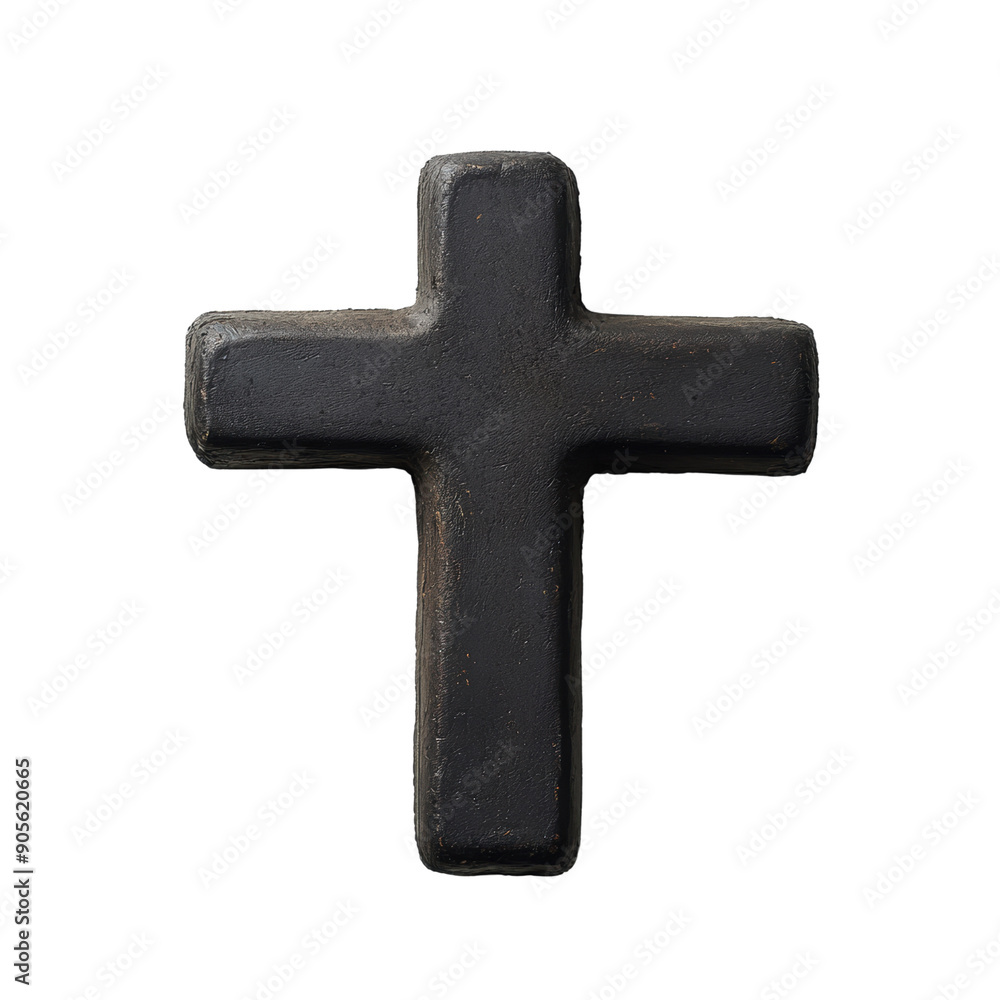A black metal cross is shown on a transparent background A black metal cross is shown on a transparent background