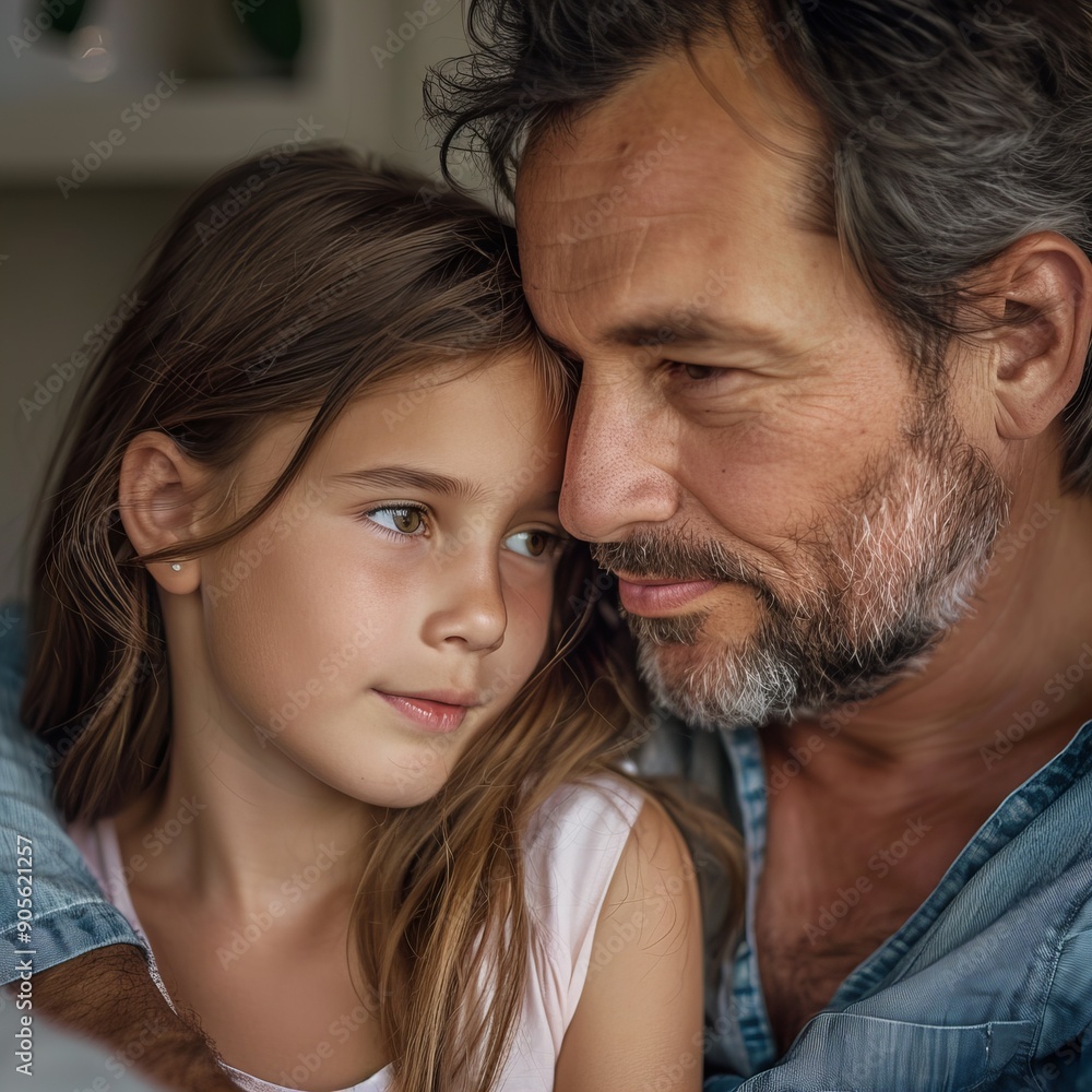 A Girl Hugging Her Dad in Cozy Home A Girl Hugging Her Dad in Cozy Home