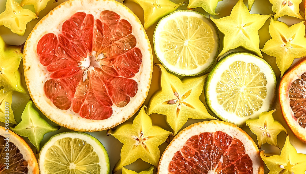 Fresh sweet Star fruit slices pattern backgrond, close up Fresh sweet Star fruit slices pattern backgrond, close up