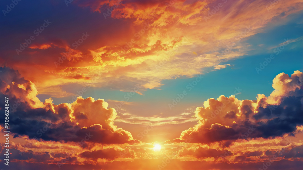 a magical sunset scene with clouds - natural color blending of yellow, orange, and blue a magical sunset scene with clouds - natural color blending of yellow, orange, and blue