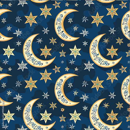 Crescent Moon and Stars Pattern