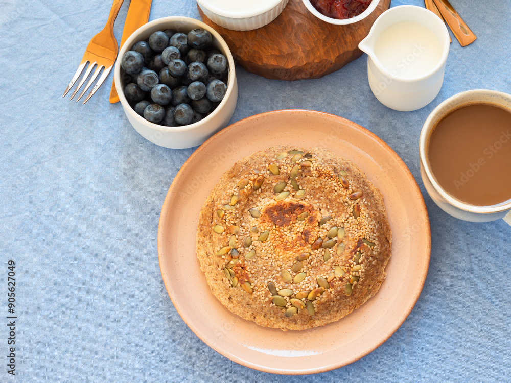 Breakfast with homemade protein keto bread Breakfast with homemade protein keto bread