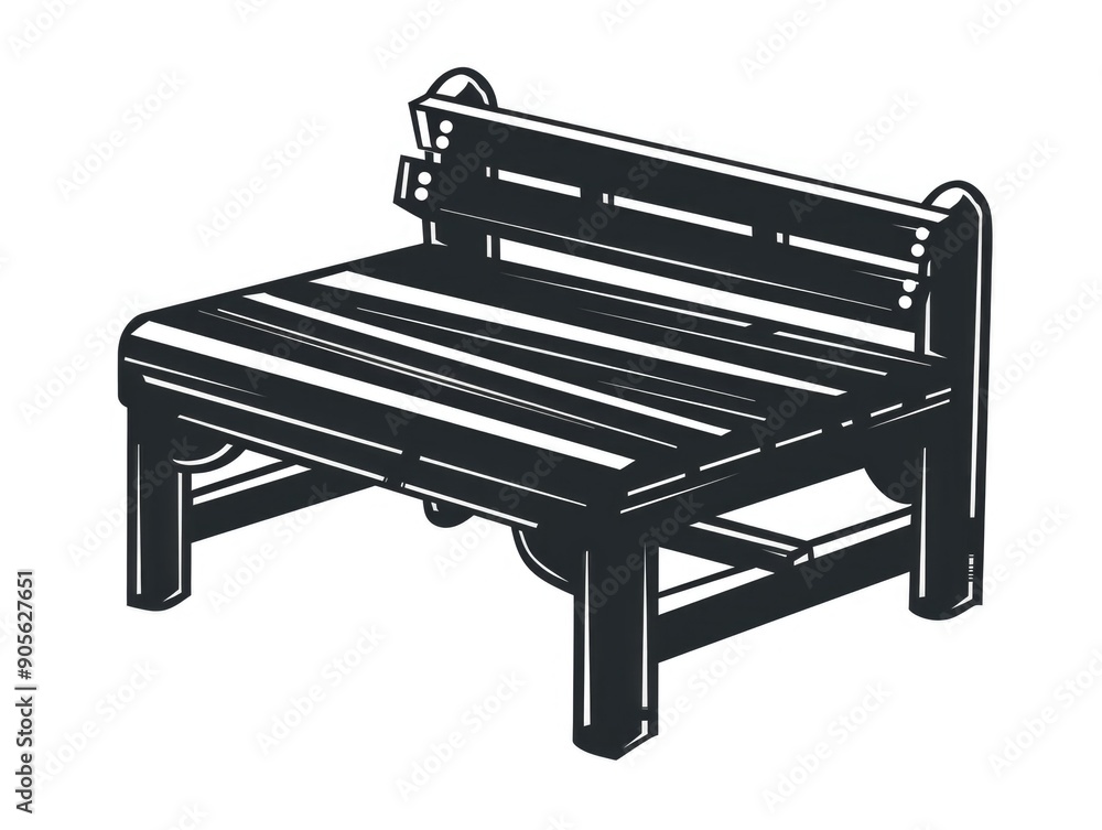 A bench with a black and white design. The bench is made of wood A bench with a black and white design. The bench is made of wood