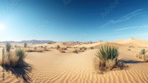 Desert Landscape with Sand Dunes and Plants © Doni_Art