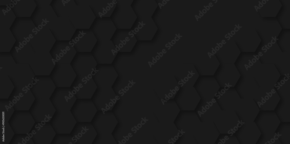 Abstract pattern with hexagonal black technology line paper background. Hexagonal 3d vector grid tile and mosaic structure mess cell. dark black and gray hexagon honeycomb geometric copy space. Abstract pattern with hexagonal black technology line paper background. Hexagonal 3d vector grid tile and mosaic structure mess cell. dark black and gray hexagon honeycomb geometric copy space.