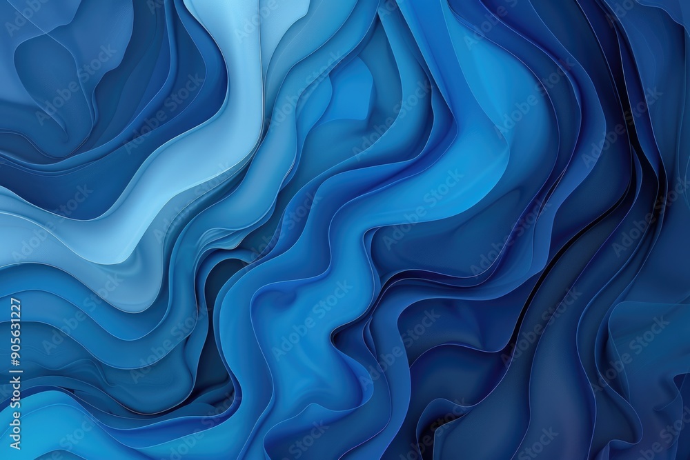 Obraz premium The image is a blue and white abstract painting with a blue wave pattern. The blue color is dominant and the white color is used to create contrast. The painting has a calming and serene mood