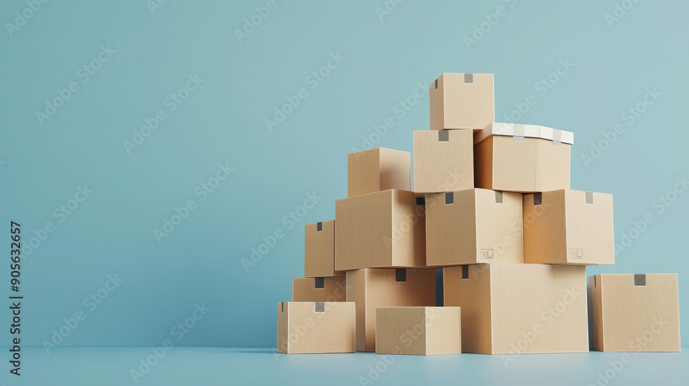 neatly stack pile of cardboard boxes on a plain colorful background neatly stack pile of cardboard boxes on a plain colorful background