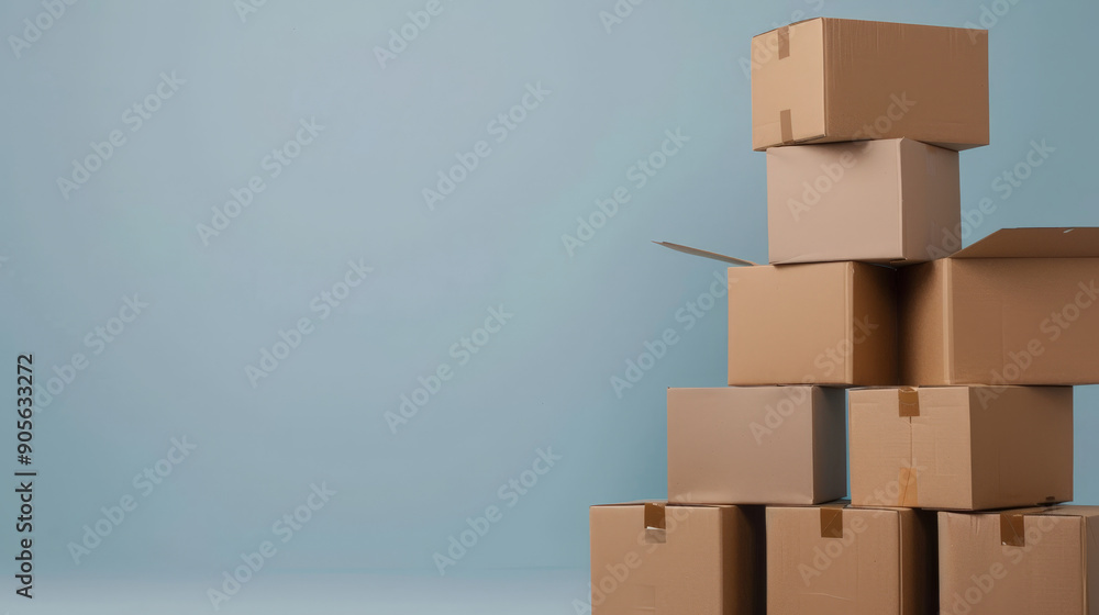 neatly stack pile of cardboard boxes on a plain colorful background neatly stack pile of cardboard boxes on a plain colorful background