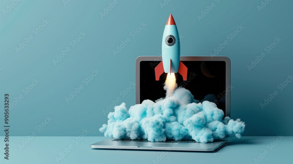 Successful Launch: Rocket taking off from an open laptop.
Successful Launch: Rocket taking off from an open laptop.