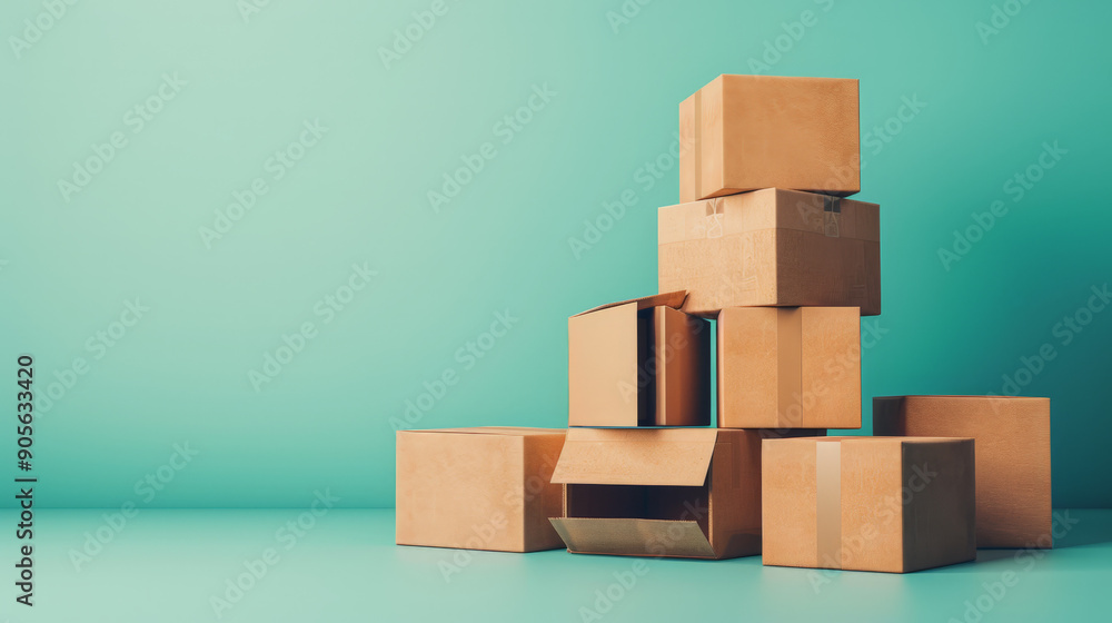 neatly stack pile of cardboard boxes on a plain colorful background neatly stack pile of cardboard boxes on a plain colorful background