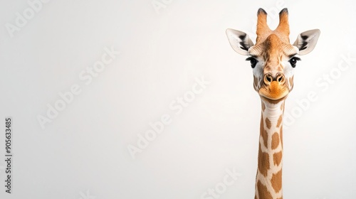 Close-up portrait of a curious giraffe looking at the camera.